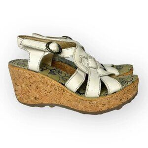 Fly London Grin  White Cork Wedge Sandals 38